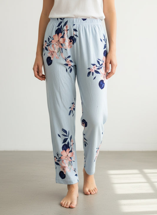 Baby Blue Flower Velvet Pants