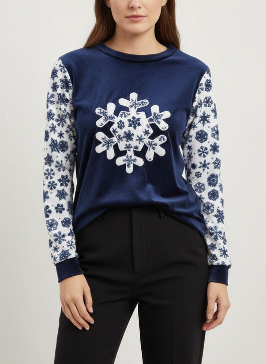 Navy Snow Velvet Top