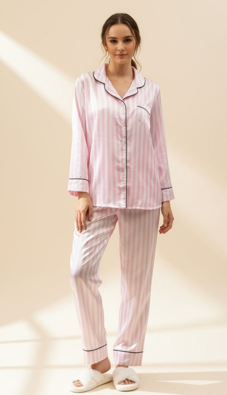 Pink Stripes Satin Set