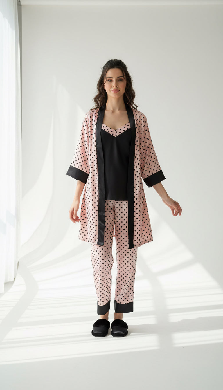 Polka Dots Satin Robe Set