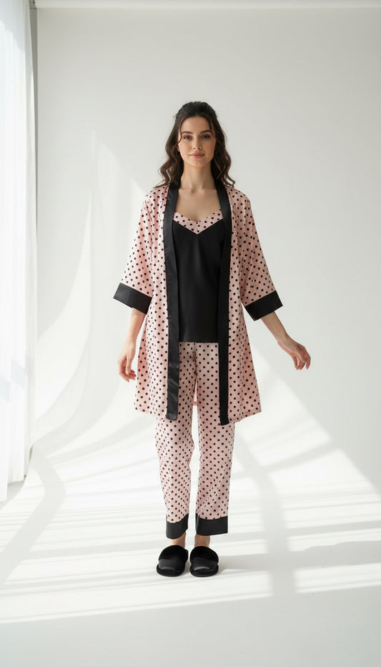Polka Dots Satin Robe Set