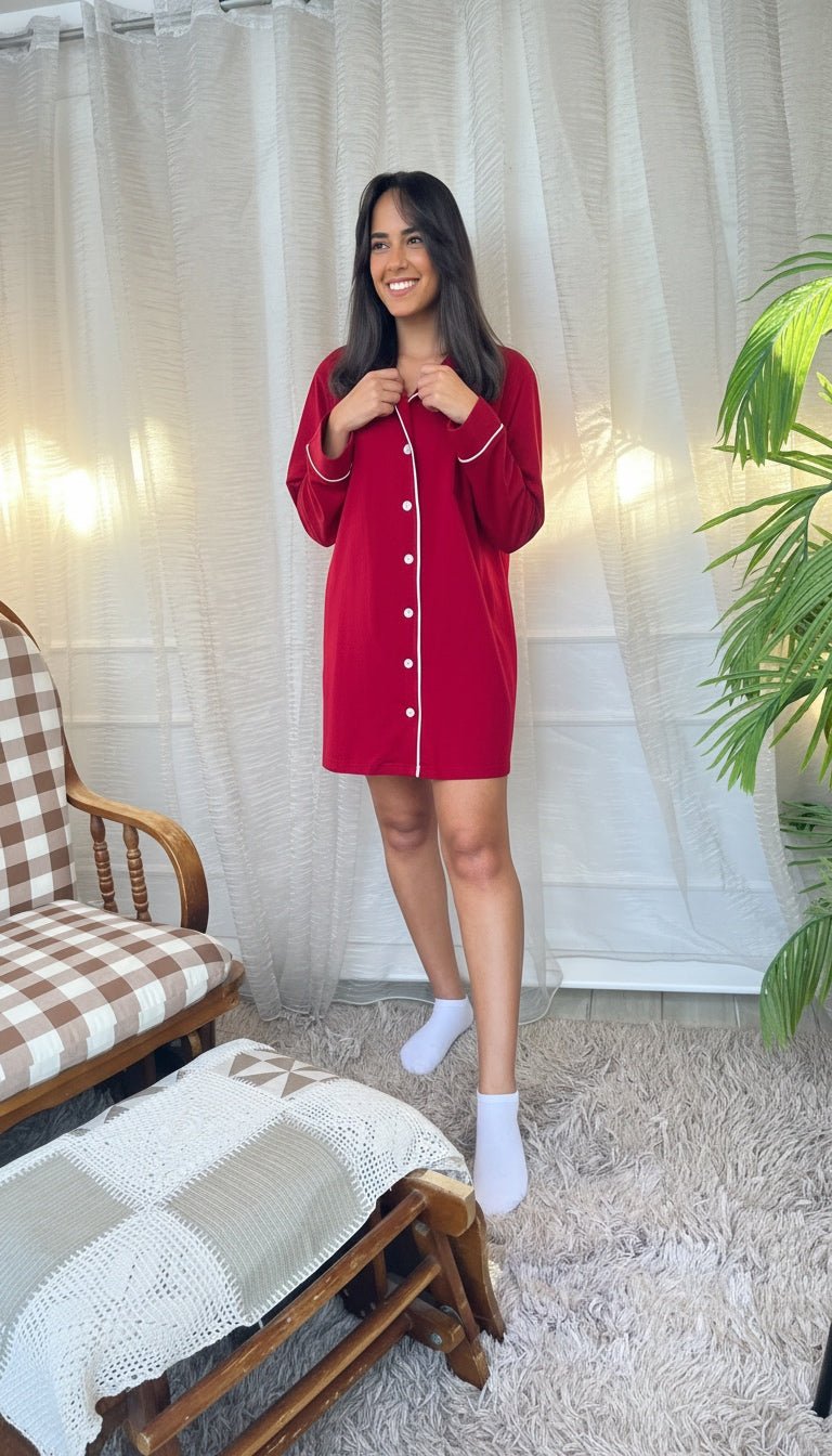 Burgundy Cotton Nightshirt