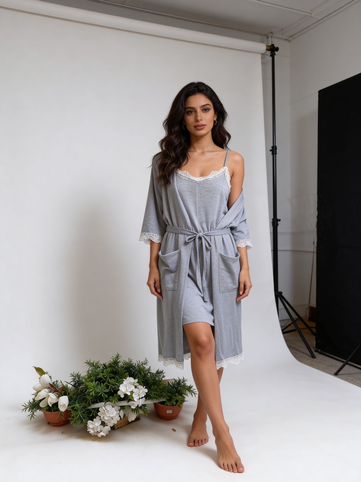 Grey Mist Nightshirt Robe Set