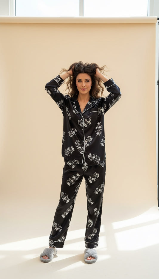 Black Luna Satin Set