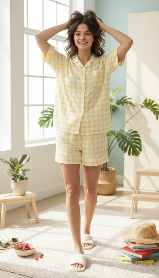 Butter Milk Carreaux Shorts Set